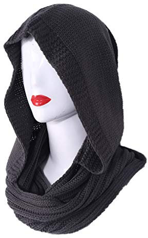 Ixkbiced Femmes Hiver Tricot Capuche Infini écharpe Coupe-Vent châle Wrap Cache-Oreilles Cache-Cou