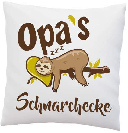LIEBTASTISCH Kissen mit Spruch - Opa's Schnarchecke - Faultier - Kissenbezug mit Füllung - Geburtstag - Geschenk Bester Opa - Deko Kissen - weiß 40cmx40cm