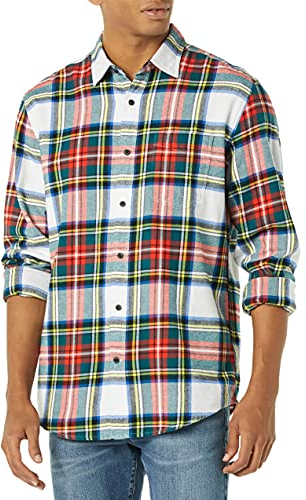 Amazon Essentials Men's Long-Sleeve Flannel Shirt (Available in Big & Tall), Red White Tartan Plaid, L