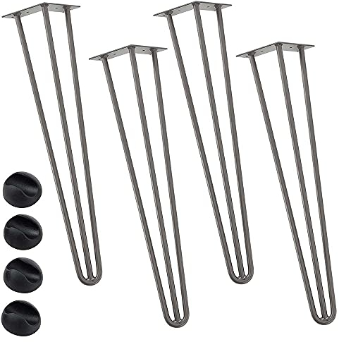 BAKAJI Set 4 Gambe da Tavolo Altezza 60 cm in Metallo Piedi per Tavolo da Pranzo Scrivania e Mobili con Piedini Antiscivolo Design Moderno Industriale Colore Grigio
