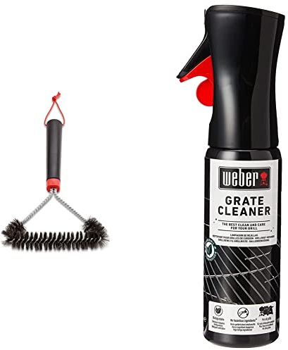 Weber 6277 30 cm Three-Sided Grill Brush, Black/Silver & 17875 Grate Cleaner, Black, 5.0 cm*25.0 cm*8.0 cm