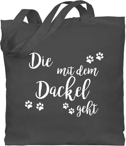Baumwolltasche - Sprüche Statement - Die mit dem Dackel geht weiß - Unisize - Dunkelgrau - statements dachshund stoffbeutel sprüchen hundemotiv beuteltasche aufschrift jute spruch jutebeutel