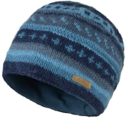 Wollmuetze mit Fleecefutter im Norweger Muster Modell Miles B Blau