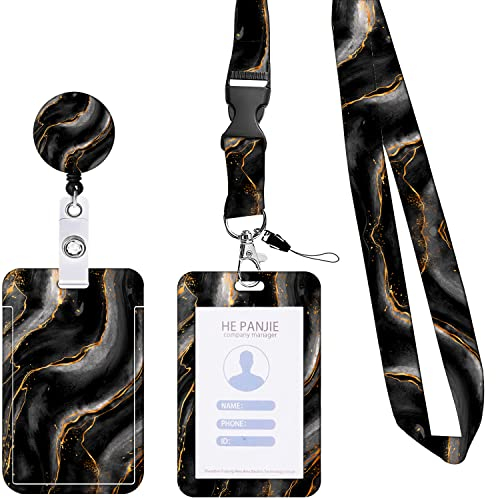 Zemolo Ausweishülle mit Band, Kartenhalter Ausweis Umhängeband Schlüsselband Set Schlüsselanhänger mit Swivel Lobster Clasp & einziehbaren Bändern für Schlüssel, ID Badge Card Holder