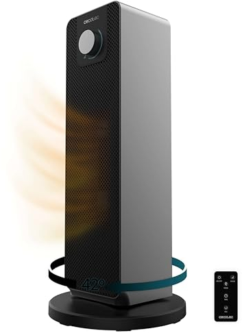 Cecotec Chauffage Céramique sur Pied ReadyWarm 2000 Max Ceramic Rotate, 2000 W, Oscillation jusqu’à 42º, Ceramic Technology intégrée, 3 Modes de Fonctionnement et Thermostat Réglable, Noir, 20m2