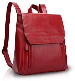 ADITAM Fashion Rucksack für Damen PU Leder College Rucksack Reiserucksack Großer Tagesrucksack Rot Double The Comfort