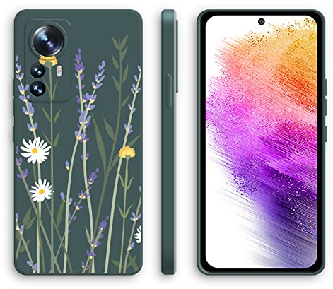 XINYEXIN Silikon Hülle für Xiaomi 12T Pro mit Süßes Muster Ultra Dünn Gerade Kante Weiches Silikon Handyhülle Stoßfest Schutzhülle - Lavender, Green