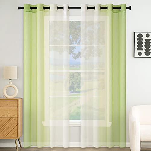 EMEMA Voile Vorhang Zweifarbiger Vorhang mit Ösen Transparente Gardine Ösenschal Fensterschal Lichtdurchlässig für Schlafzimmer 2er Set 140x215cm Grün