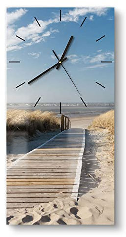 DEQORI Glasuhr | horizontal 30x60 cm | Motiv Strandaufgang am Meer | große XXL Design Uhr aus Glas | leise Wanduhr für Wohnzimmer & Küche | moderne Hingucker Uhr für die Wand