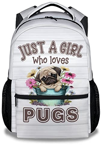 COOPASIA Niedlicher Mops-Rucksack, 40,6 cm, Hundemotiv-Büchertasche mit verstellbaren Trägern, langlebig, leicht, Schulrucksack, Mops 1, Einheitsgröße, Classic