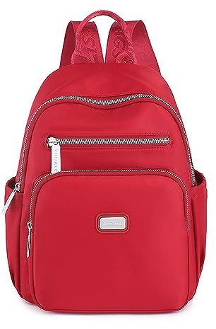 Kleine Rucksack Für Damen Mädchen Nylon Wasserdicht Lässiger Tagesrucksack Schultaschen Anti Diebstahl Rot