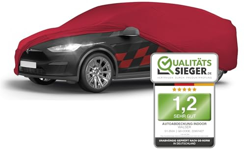 WALSER Premium Abdeckung Auto Indoor Stretch Plus Qualitätssieger Sehr Gut* Autoabdeckung Winter Autogarage Abdeckung Autoplane Winter Autogarage Abdeckung Winter Auto Abdeckplane Kombi Größe 6 rot