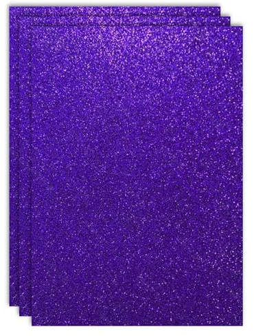 RAYLU PAPER - Cartoncini glitterati colorati formato A4 e 200 g/m² di spessore, fogli di carta di cartone con glitter per artigianato, confezione da 3 pezzi (Violetto)