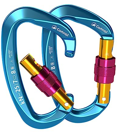 CAMNAL-Karabiner, UIAA-zertifizierte Kletterkarabiner [25KN] Hochleistungskarabiner mit Schraubverschluss zum Klettern, Arbeiten in der Luft, Fallschirmspringen, Hängemattenbau.azurblau