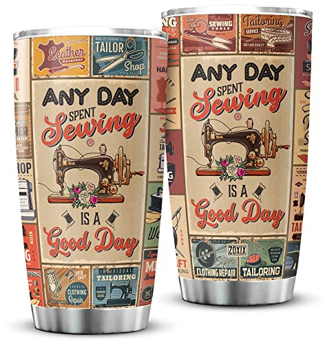 Tea Cup 590ml Insulated Travel Mug Stainless Steel Skinny Tumbler for Christmas Birthday Valentine's Day Sewing Quilt