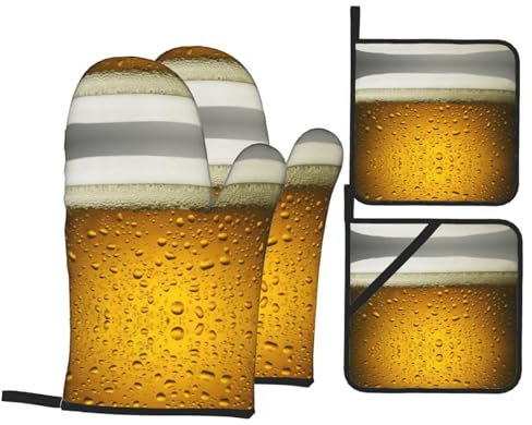 Bier Tapete Ofen Handschuhe Hitzebeständige rutschfeste Ofenhandschuhe zum Grillen/Kochen/Backen/Grillen, Weihnachts-Ofenhandschuhe
