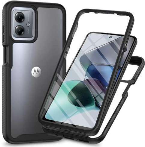 RonRun Kompatibel mit Motorola Moto G54 Hülle, 360° Grad vollschutz Stoßfest Handyhülle Transparent Hülle Silikon Bumper Cover mit eingebautem Displayschutz Schwarz