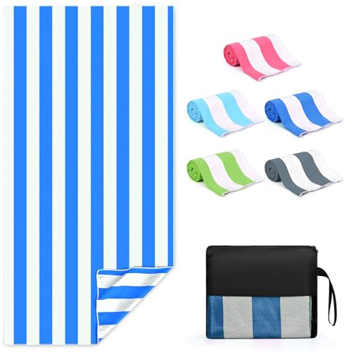 Zusentee Strandtuch aus Mikrofaser, Strandtuch, 180 x 90 cm, schnell trocknend, sandabweisend, weich und leicht, geeignet für Yoga am Strand, Schwimmen, Azul