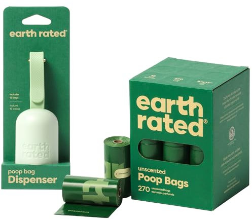 Bundle of Earth Rated Hundekotbeutel, garantiert auslaufsichere und extra dicke Abfallsäcke als Nachfüllrollen für Hunde, unparfümiert, 270 Stück + Earth Rated Halter für Hundekotbeutel