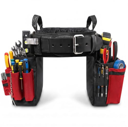 Boulder Bag Ultimate Electrician Tool Belt, Medium 28–32 Waist, Red | MAX Combo · 32 Pocket Tool Belt · Comfort Back Support · Metal Buckle with Leather Tip · Cordura Nylon · Made in USA