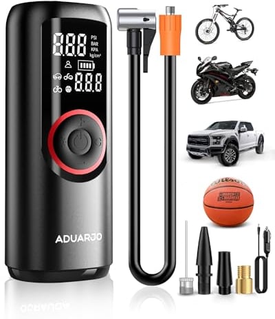 Tire Inflator Portable Air Compressor - Electric Air Pump 3X Faster Inflation Cordless Air Compressor Digital Pressure Gauge USB-C Rechargeable Power Bank - Tire Pump with LED for Car Motor Bike Ball