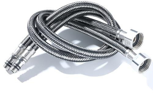 2X (Pair of) M10 (10mm) x 1/2 BSP (500mm Long) Flexible Braided Hose Pipe Tails Kitchen Sink Bathroom Basin Monobloc Tap Mixer Connectors Flexi Pipes