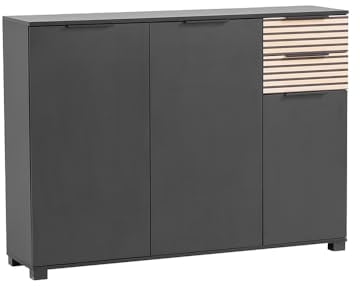 Lomadox Großer Schuhschrank Schuhregal Flurschrank Schuhkommode modern Garderobe in schwarz matt mit Eiche Natur