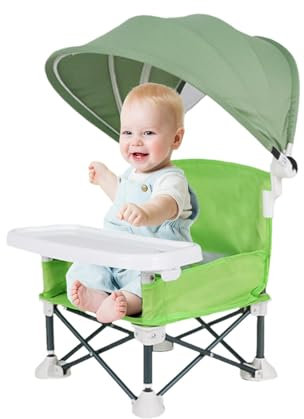 Babystuhl, Baby Campingstuhl Faltbar, Babystuhl Für Unterwegs, Tragbarer Babysitz Mit Verstellbarem Essstuhl Baby Für Unterwegs Babyhochstuhl Klappbar Mit Abnehmbarem Tablett Und Sonnenschirm
