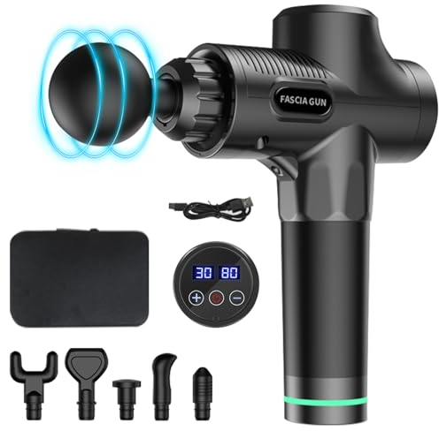 D L D Deep Tissue Massage Gun, Muscle Shock Massagegerät, Professionelles Handheld Silent Massagegerät mit LCD Touchscreen, Type-C Wiederaufladbare 6 Massageköpfe für Schulter Körper Rücken