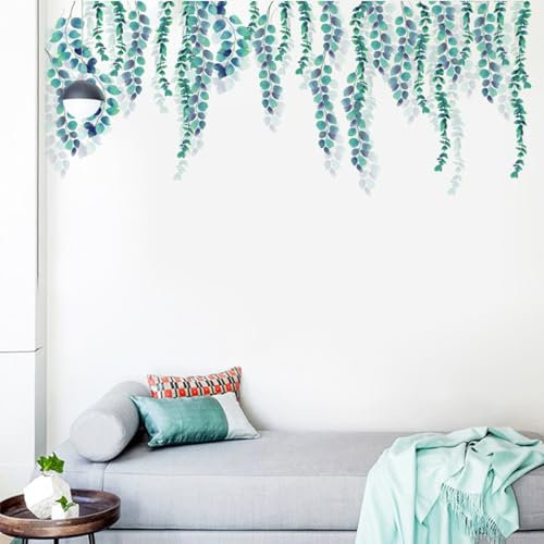 Leaf Wall Stickers Bedroom - Hanging Green Vine Decals Self Adhesive Wallpaper Plants Leaves Sticker for Living Room Sofa Dining Rooms Kitchen TV Background Walls Decor 0413