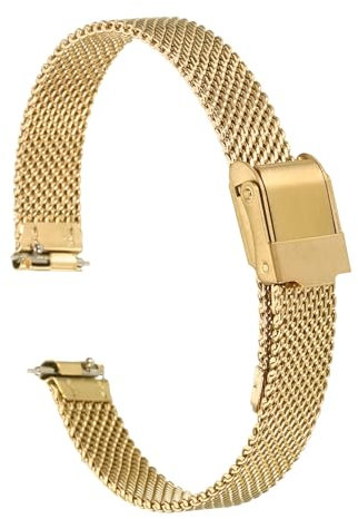 QUARKZMAN Uhrenarmband Mesh Edelstahl 10 mm Ersatz Metall Armband Edelstahlarmband mit Schnellverschluss Uhrenarmbänder Ersatzband Verstellbarer Gütelschnalle für Damen Herren, Gold