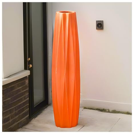 Minimalistische Keramik-Bodenvase für großes Wohnzimmer-Dekor, Orange, 71 cm, große Blumenvase für Trockenblumenarrangement