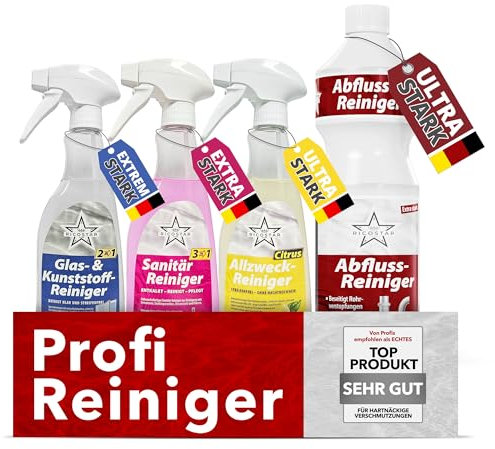 Ricostar Power Set – Abflussreiniger, Sanitärreiniger, Allzweckreiniger, Glasreiniger - effektiv gegen Verschmutzungen, für hygienische Sauberkeit