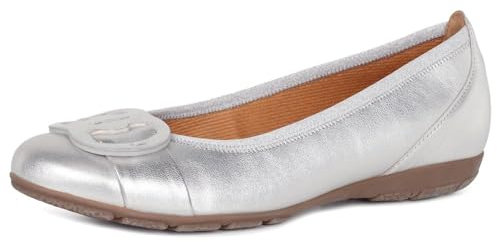 Gabor Damen Klassische Ballerinas, Frauen Flats,Slipper,Ballerina-Schuhe,Ballett-Schuhe,Ballet-Flats,Ausgehschuhe,Silber,42.5 EU / 8.5 UK