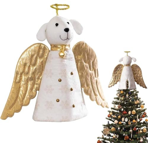 25cm Angel Dog Christbaumspitze – Wunderschöne Weihnachtsbaumspitze Engel für Festliche Dekoration, Elegante Baumspitze Weihnachten als Christbaum Topper (Angel Dog)