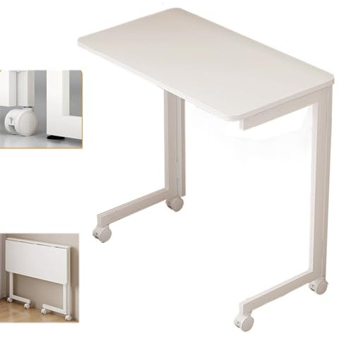 Überbetttisch, weiß, klappbarer Nachttisch ohne Installation, Laptoptisch für Bett und Sofa mit 2 Arten von Beinen, höhenverstellbar, für Krankenhäuser zu Hause (80 x 45 x 74,5 cm)