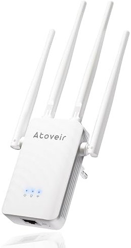 Atoveir Ripetitore WiFi, Amplificatore WiFi Potente Per Casa, Compatibile con Tutti i Router, Wi-Fi Extender con Porta Ethernet, 300Mbps 2.4GHz, Configurazione 1-Tap, Bianco