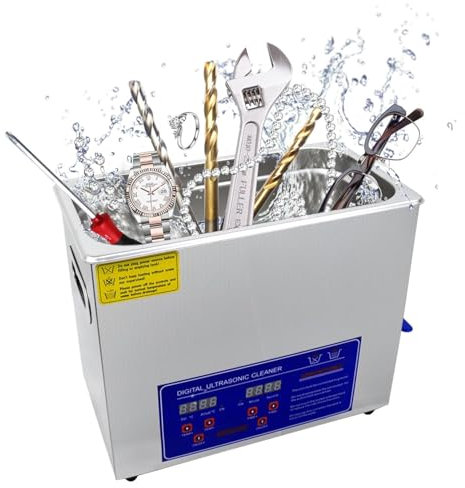 Pulitore ad ultrasuoni 6L, pulitore ad ultrasuoni industriale riscaldato con timer digitale, pulitore di dischi, per la pulizia di parti di monete di strumenti di occhiali di gioielli