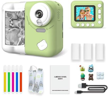 Huzeye Snapalette Printcam, fotocamera a stampa istantanea per bambini, 1080p, HD, video, videocamere digitali portatili per bambini, registrazione