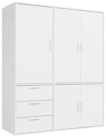 mokebo Kleiderschrank (150x187 cm) aus Holz in Weiß 5-türig & 3 Schubladen 'Der Grenzenlose' modularer & kombinierbarer Schlafzimmerschrank, Garderobenschrank, Flurschrank, Drehtürenschrank, Schrank