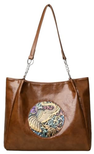 CRGANGZY Women Retro Elephant Umhängetasche große Kapazität Trendy Umhängetasche PU Leder Vielseitige Umhängetasche Reise Einkaufstasche (braun)