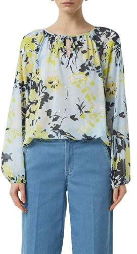 Comma Damen Semi-transparente Chiffon-Bluse mit Schleifen-Detail Bluse Langarm