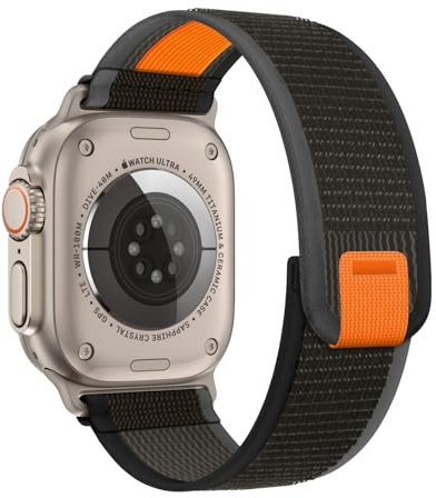 Fullife Nylon Armband kompatibel für Apple Watch 49mm 46mm 45mm 44mm 42mm,Sport Trail Loop Armband für iWatch Ultra 2/Ultra Serie 10 9 8 7 6 SE 5 4 3 2 1,Schwarz/Grau