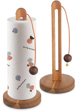 Soporte Papel Cocina de Madera de Acacia, con Colgador y Base Antideslizante. Ideal para Rollos Grandes y estándar, Cocina o Comedor. Portarollos Cocina