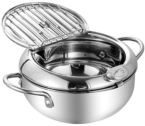 VINTORKY Frittiertopf Aus Japanischer Topf Für Herdplatte Fritteuse Mit Korb Und Thermometer Abtropfgitter Für Ergebnisse Kompatibel Mit Elektro Und Glasherden
