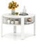 CASART Round Coffee Table with Storage, 2-Tier Wooden Accent Tea Tables End Table for Small Space Living Room (White)