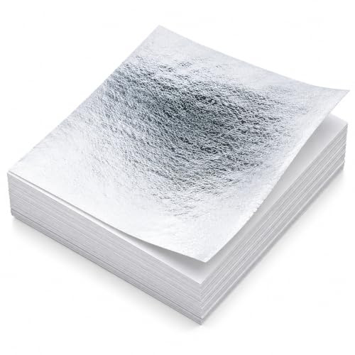 100 Silver Leaf Sheets - Imitation Silver Foil for Gilding, Art, Crafts, Furniture & DIY Decor, 9 x 9 cm
