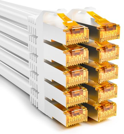 iwillink 2m CAT 7 Patchkabel, 10 Gbit/s, 10 Stück - Weiß | 600Mhz - Kurz Lan Kabel 2m, RJ45 Netzwerkkabel CAT 7/6a kompatibel, S/FTP, Kupfer, PoE-fähig - Patchpanel/Switch/Router