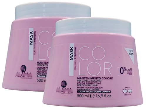 2x Maschera COLOR Mantenimento Colore, Per Capelli Colorati. Con Cheratina, Collagene Ed Elastina Che Rinforzano, Riempono e Proteggono i Capelli 500ml
