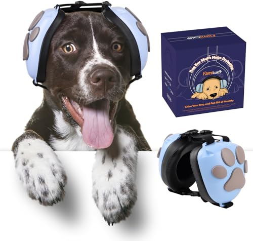 Famikako Upgraded Dog Ear Muffs for Noise Protection - 22dB NRR Noise Cancelling Headphones with Dog Paw Design, Calming Earmuffs for Thunder, Fireworks & Hunting (M, Light Blue-Gray)